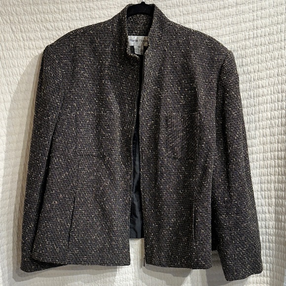 Rena Rowan Tweed Blazer Wool Nylon Silk Blend Zip Front Plus Size 22W - Picture 4 of 7